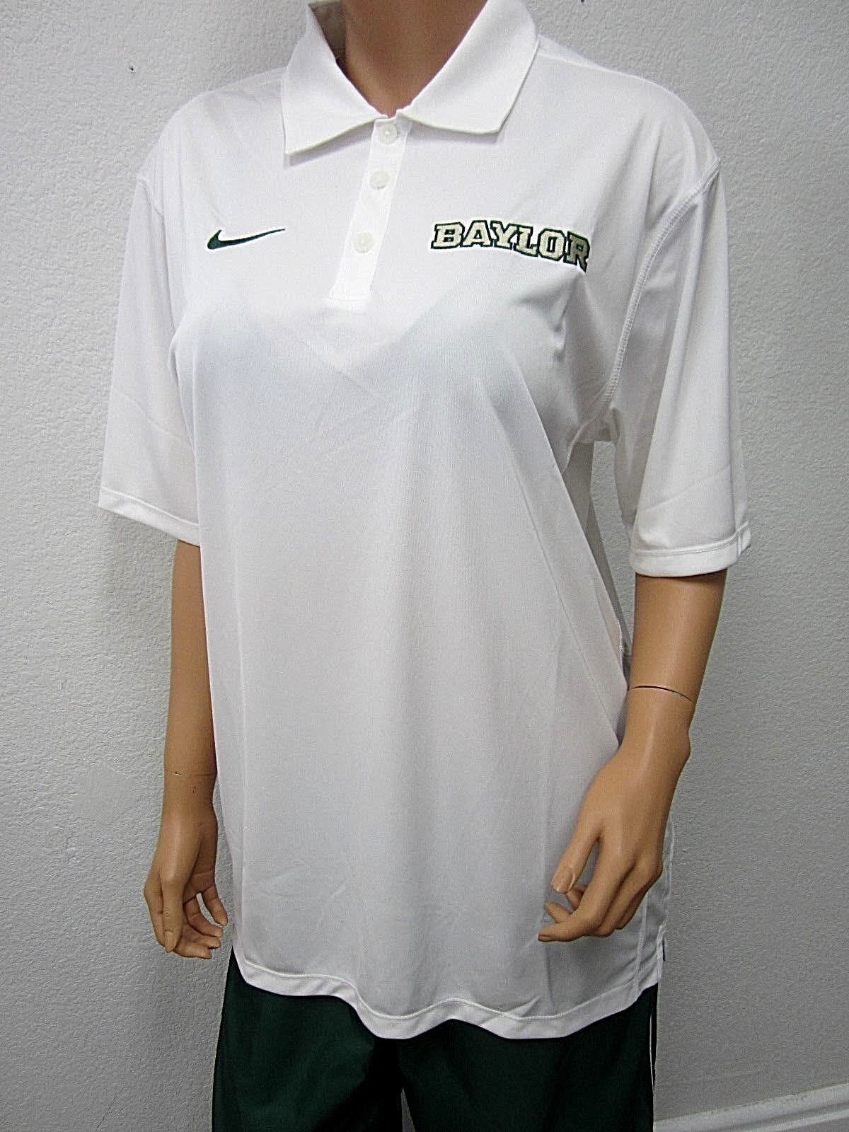 NWOT Baylor Unisex Adult Nike Dri Fit Short Sleeve Polo White Shirt Size Medium