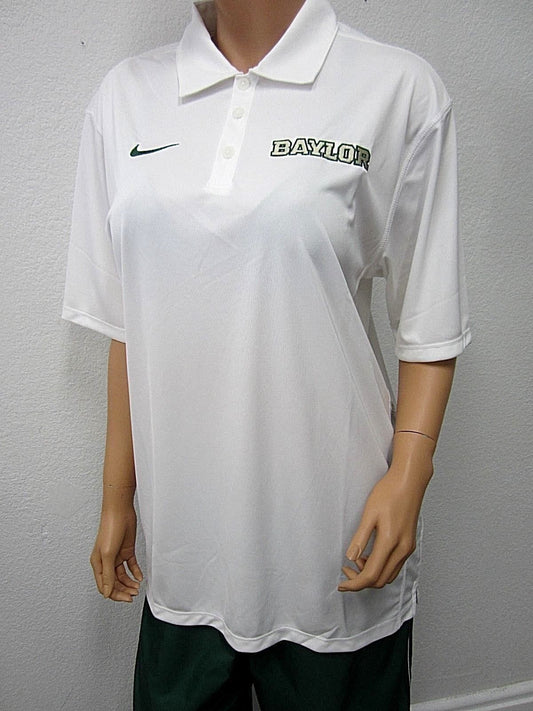 NWOT Baylor Unisex Adult Nike Dri Fit Short Sleeve Polo White Shirt Size Medium