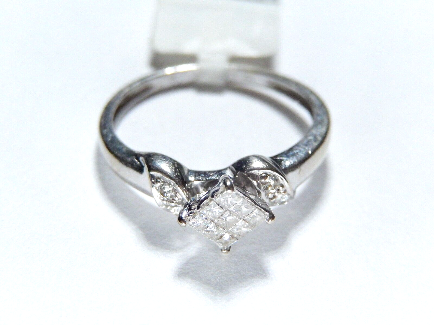 14k White Gold 1/5CT Princess Cut & Round Diamond Wedding Engagement Ring Sz 5