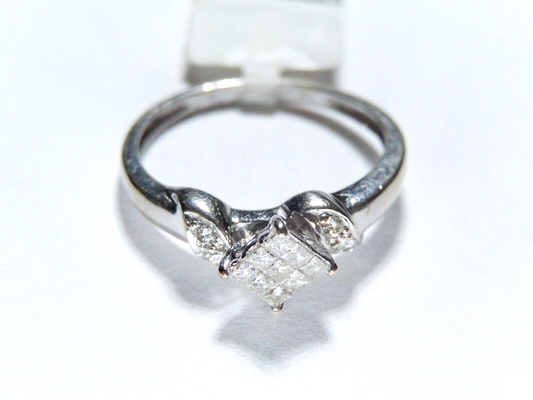 14k White Gold 1/5CT Princess Cut & Round Diamond Wedding Engagement Ring Sz 5