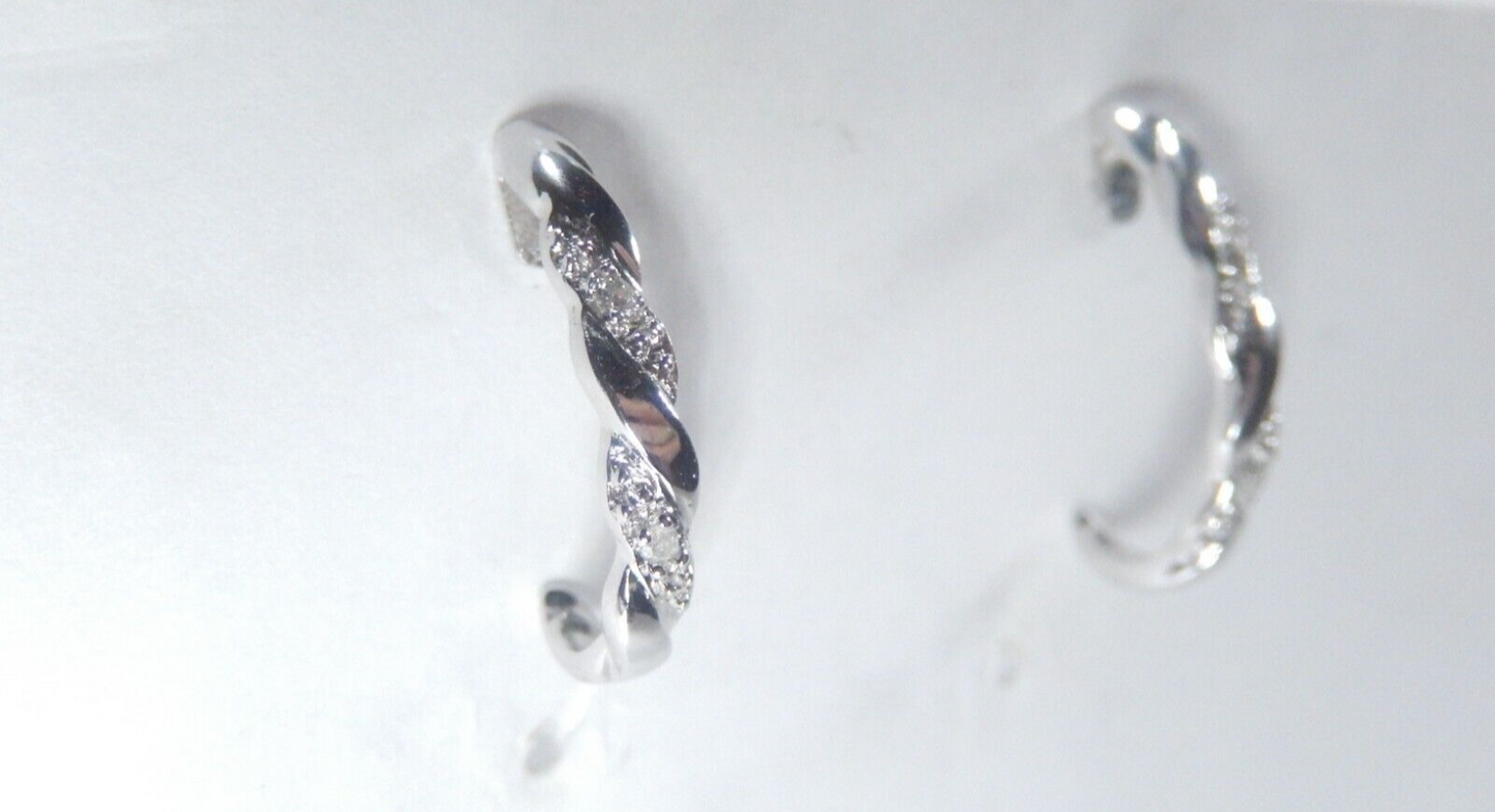 10K White Gold Round Natural Diamond J Shape Hoop Earrings