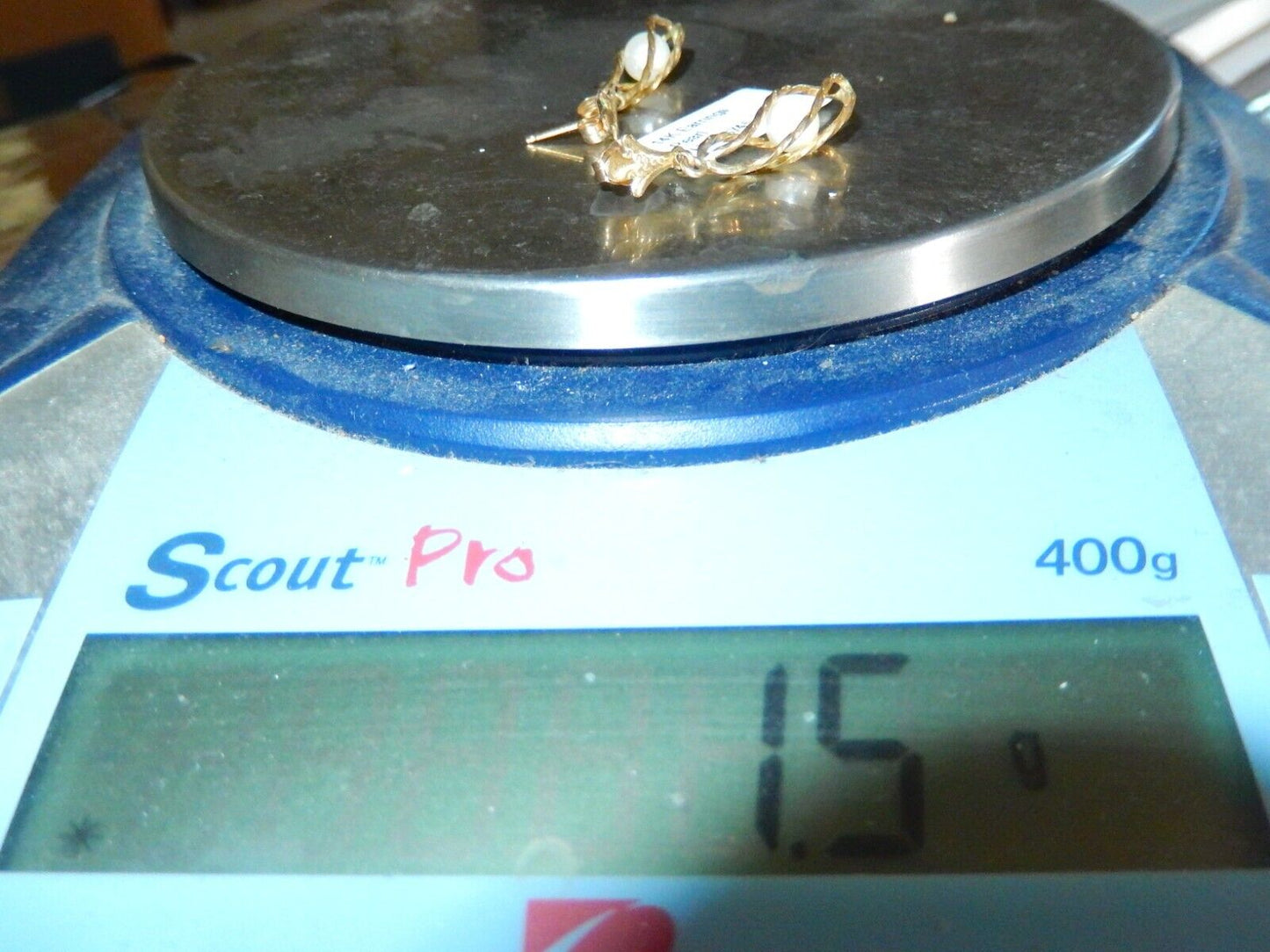 *VINTAGE* 14K Solid Yellow Gold Twisted Drop Dangle Cultured Pearl 5mm  Earrings