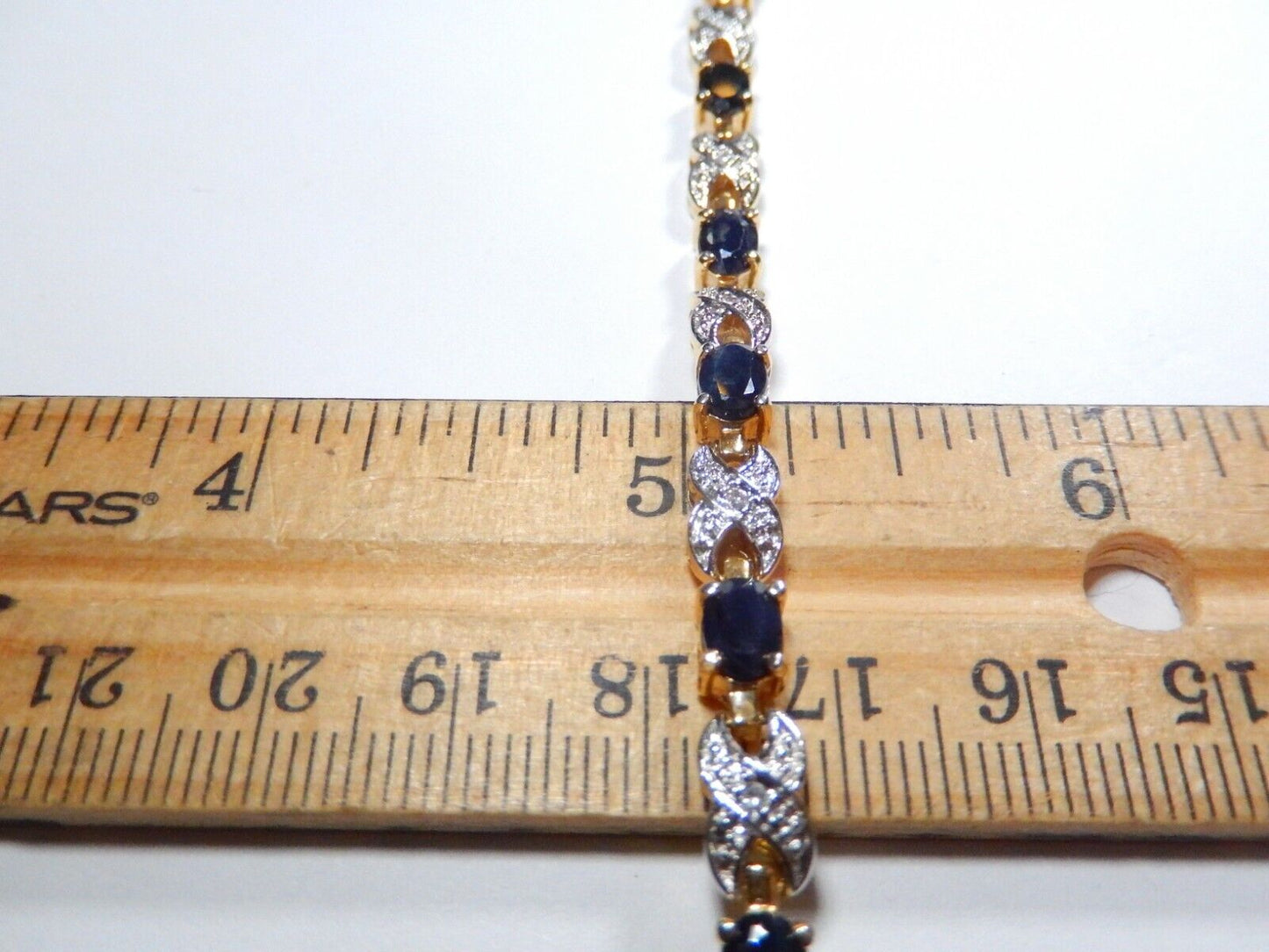 *VINTAGE*    Gold Plated Genuine Oval Sapphire & Diamond 7" X Link Bracelet