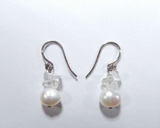 Sterling Silver 8.5mm Cultured Pearl Dangle Hook Earrings