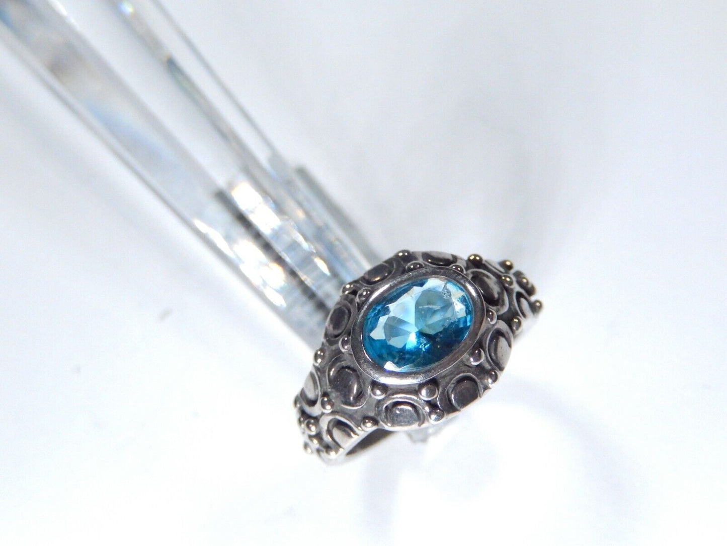 *VINTAGE* 925 Sterling Silver 1.50 CT Blue Topaz Victorian Cocktail Ring Sz 7