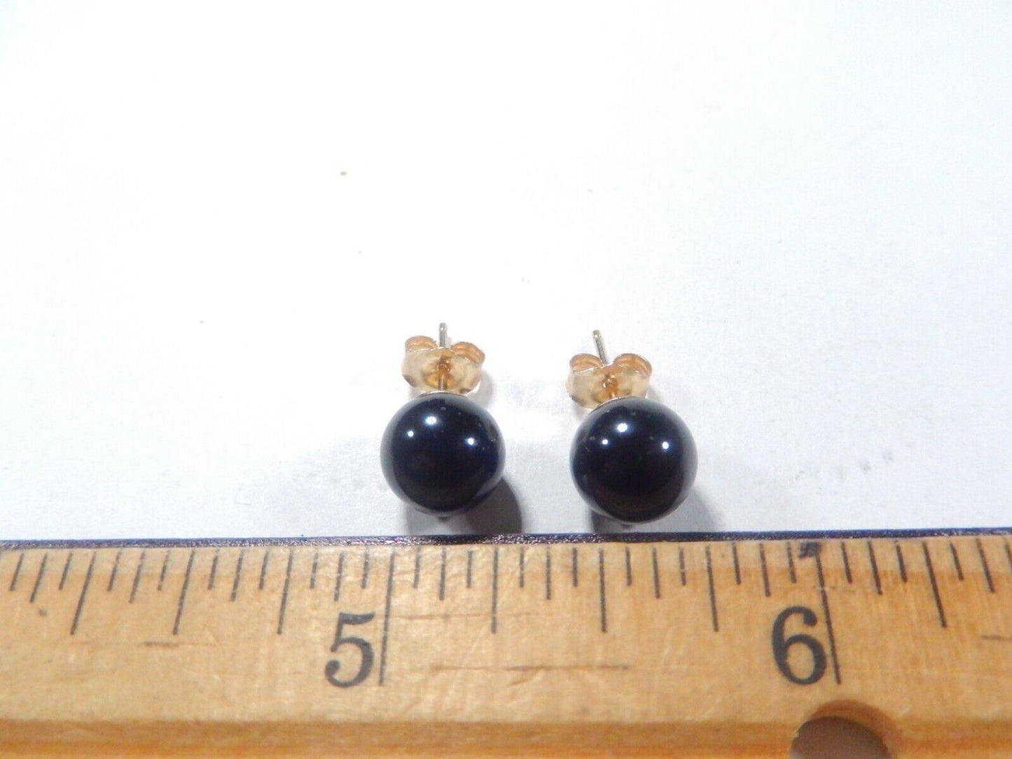 14K Yellow Gold 8mm Round Bead Black Onyx Solitaire Earrings