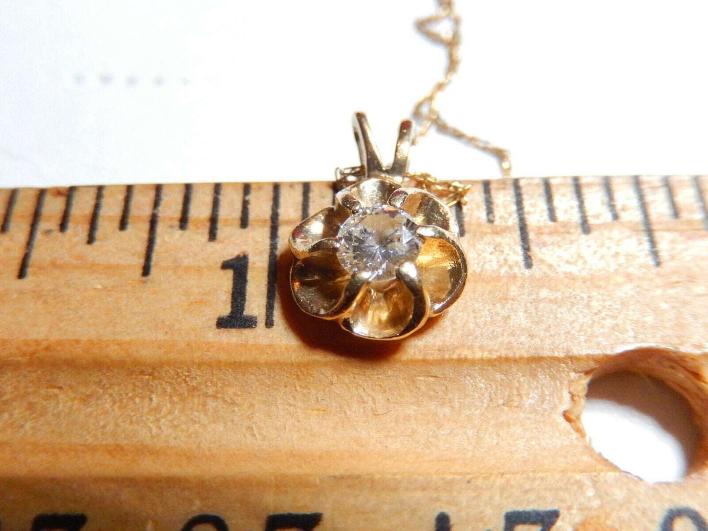 *VINTAGE*  14K Yellow Gold Matching Diamond Stud Earrings & Diamond Pendant 22"