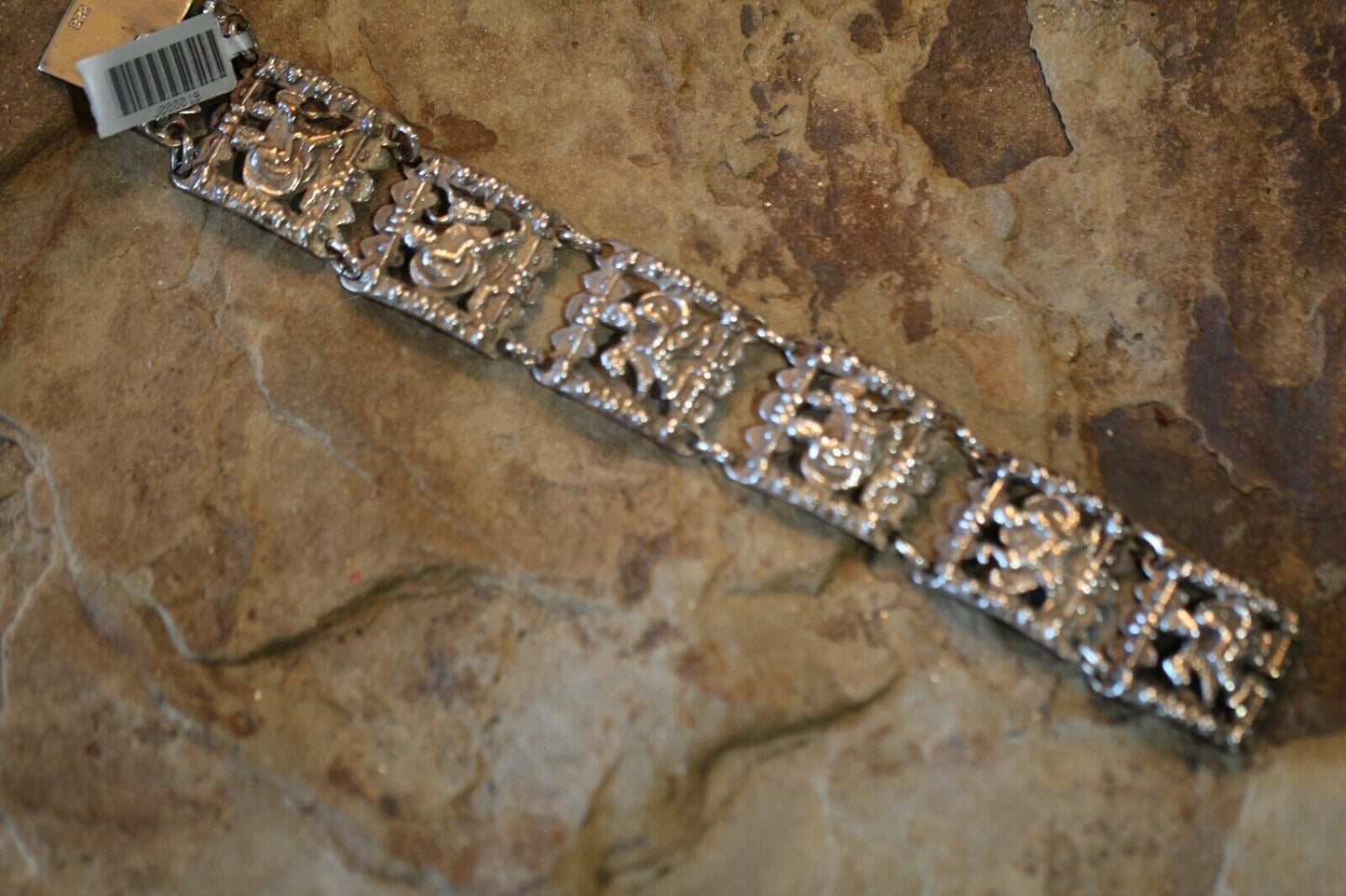 *ANTIQUE* 838 Silver Ancient Roman Design Bracelet 7" Length x 1" Wide