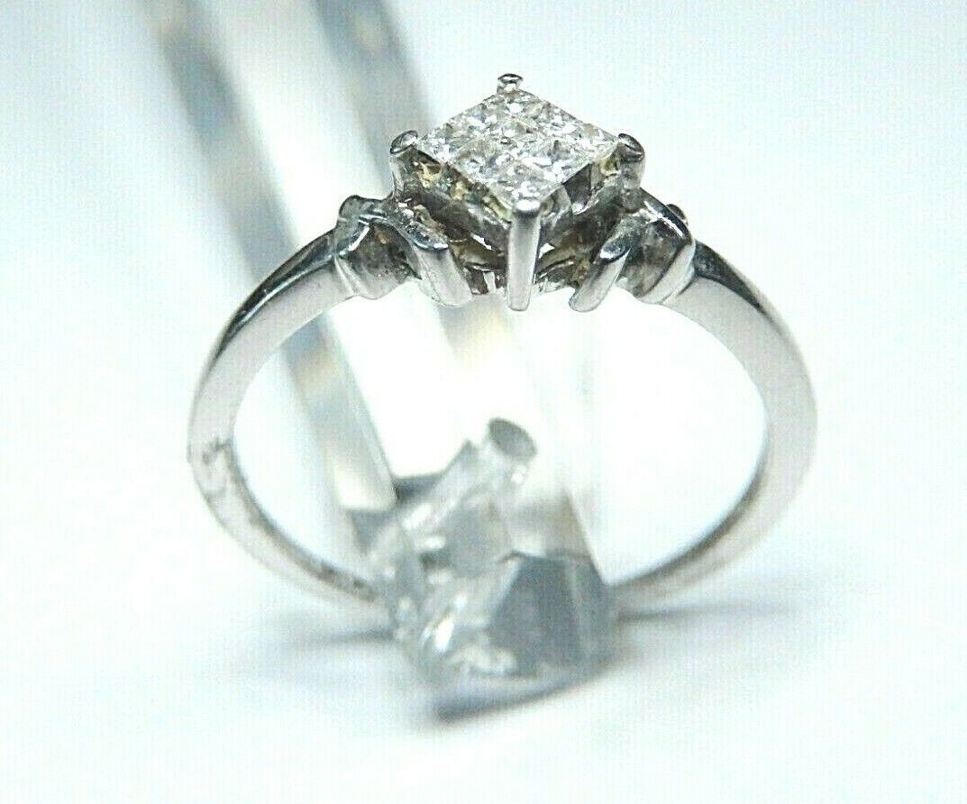 *NWT* 10k White Gold Natural Princess Cut 1/5CT Diamond Wedding Ring Size 7.5