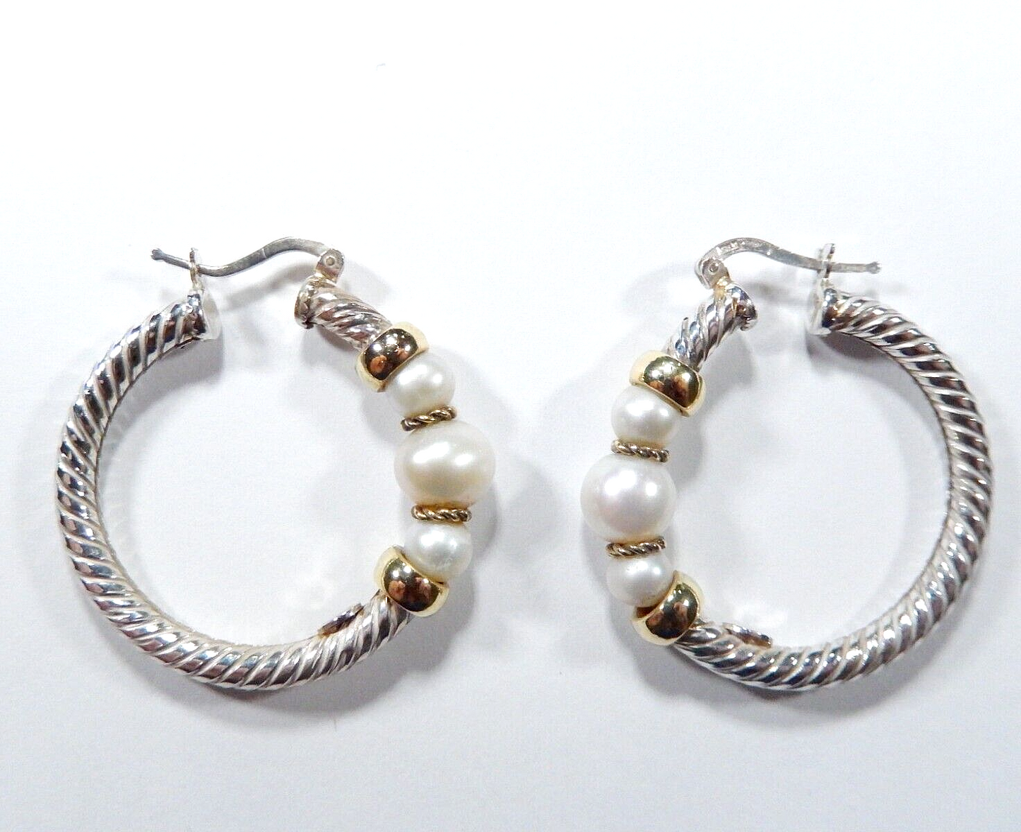 18K Yellow Gold & Sterling 38mm AAA Genuine Cultured Pearl Click Hoop Earrings