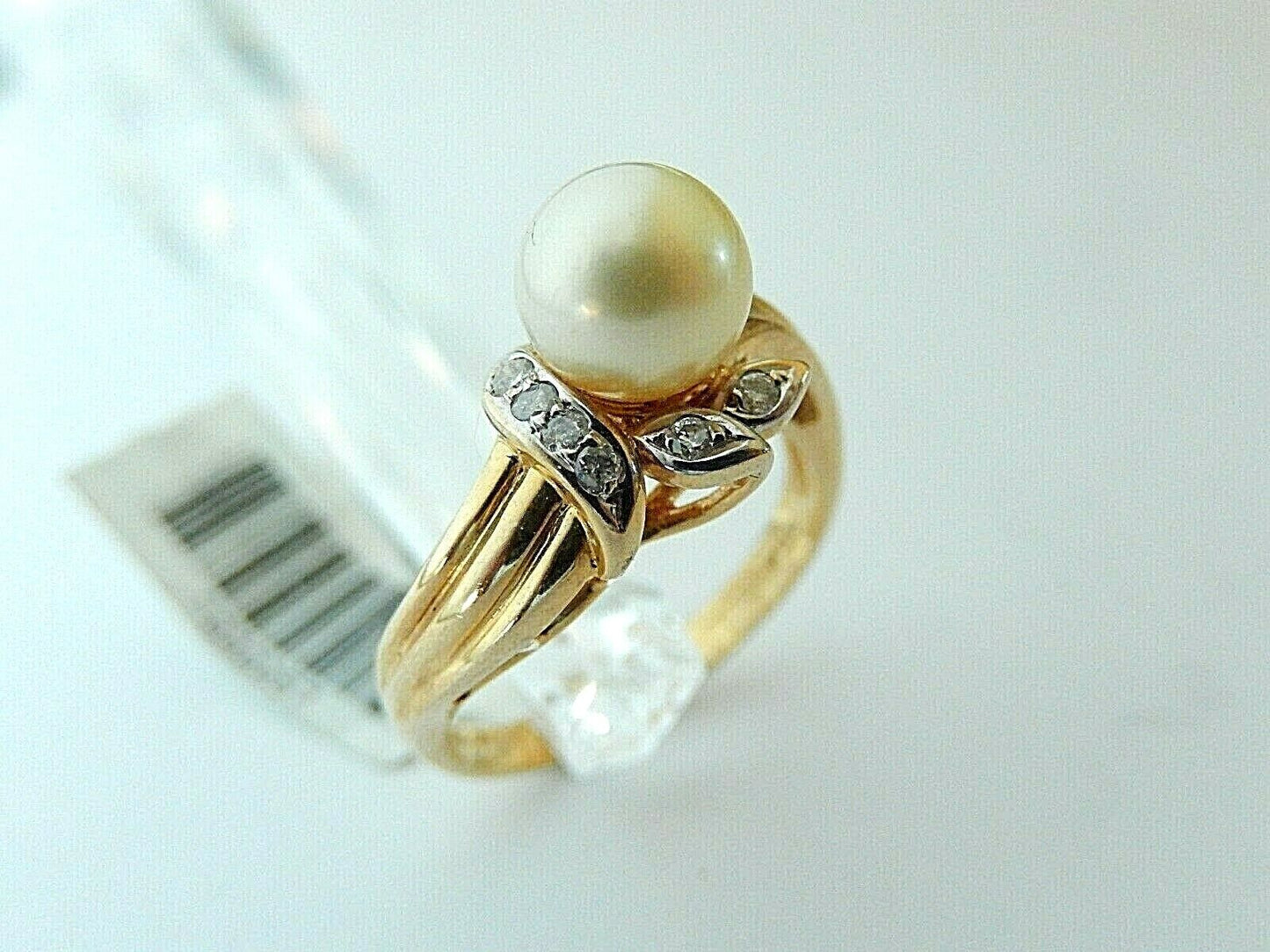 *VINTAGE* MINT 14k Yellow Gold VS1 H Diamond With 7mm Natural Pearl Ring Sz 6.75