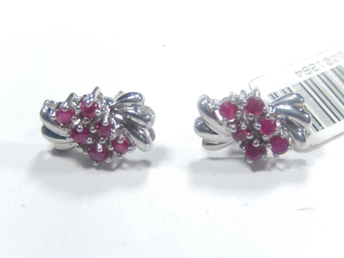 *VINTAGE*  14k White Gold Natural Ruby Floral Post Earrings 12 mm x 8 mm