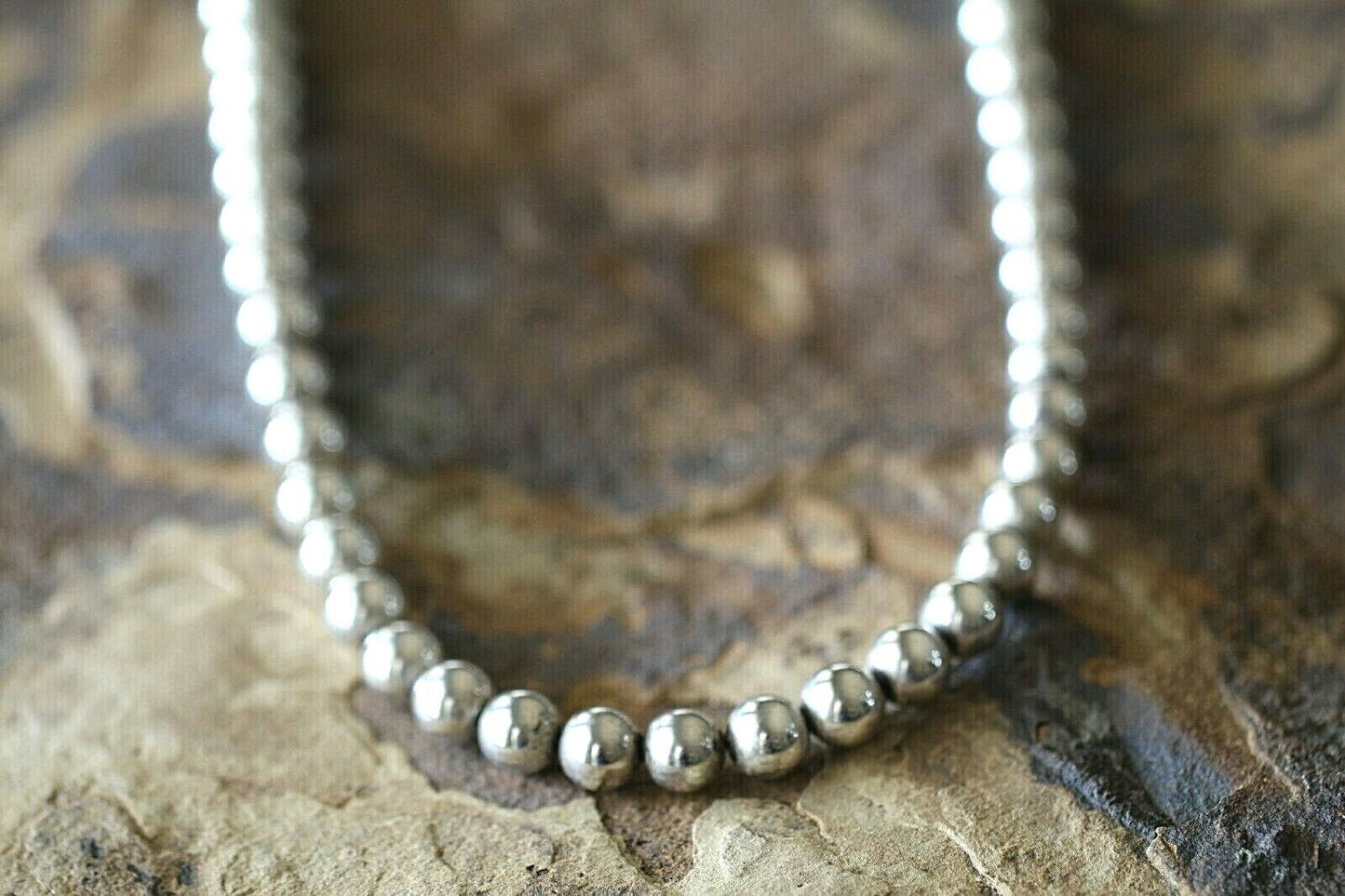 *VINTAGE* Indian Pearl Sterling Silver 925 Sliding 8mm Bead Necklace 24"- 42.8gm