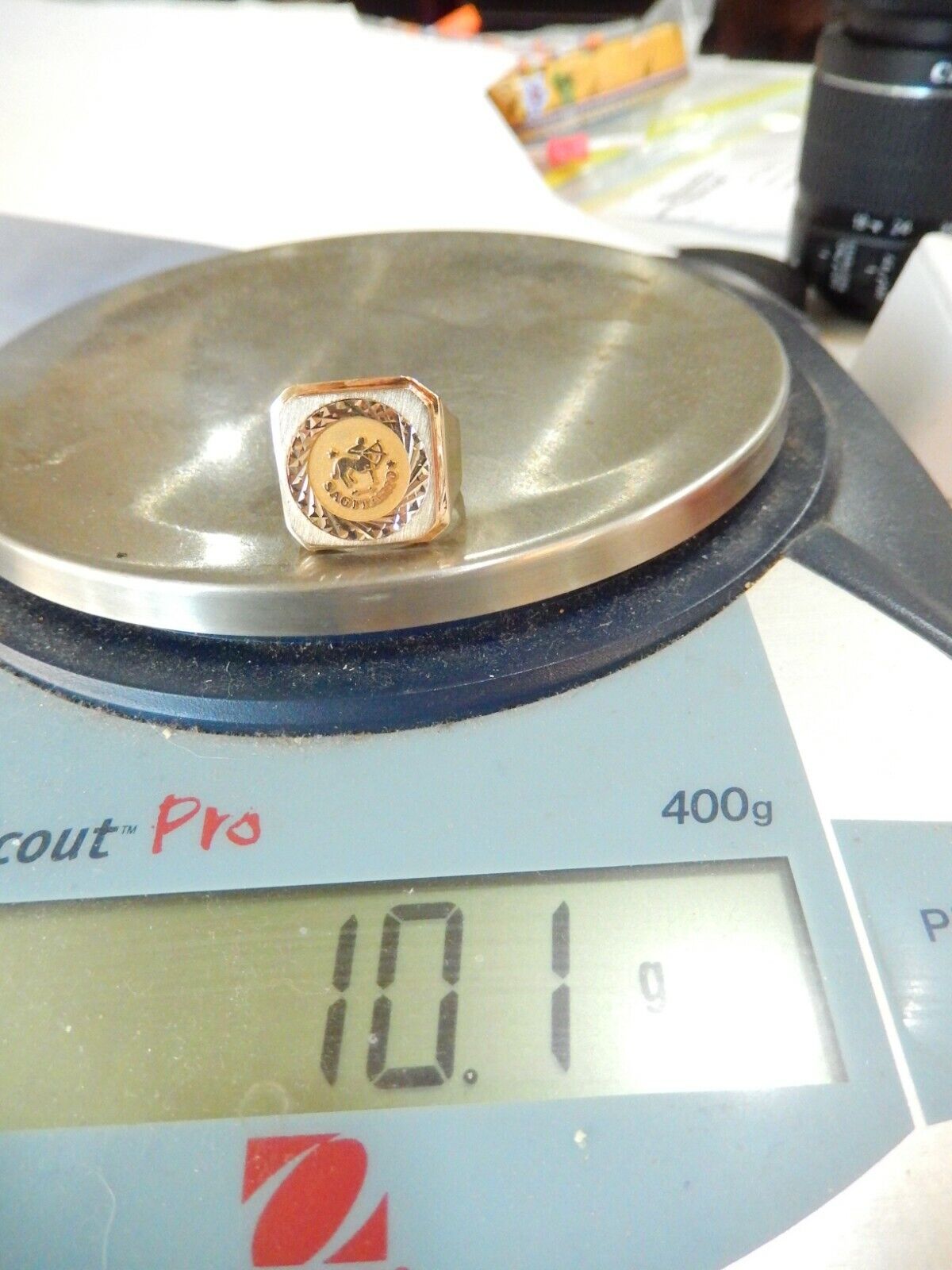 14k Solid Yellow Gold HEAVY Mens Zodiac  Sagitarius Ring  Sz 8.25