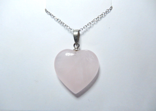 *VINTAGE*  Sterling Silver  Natural Rose Quartz Pendant 1" x 7/8" with 18" Chain