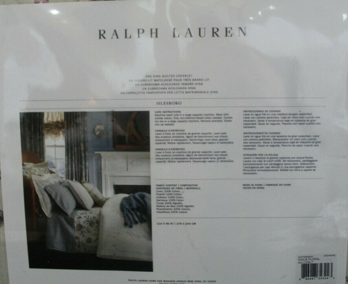 **NWT* $500. Ralph Lauren Islesboro Kailie Floral King Quilted Coverlet 110"x96"