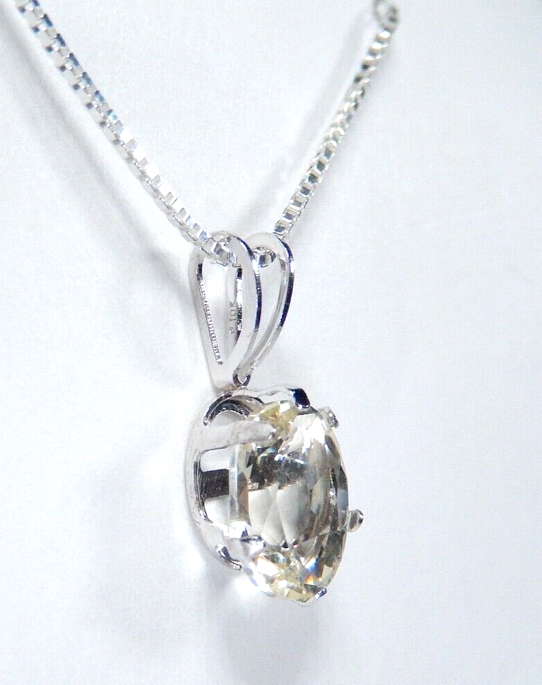 NEW 10K WHITE GOLD 2.00 CT Oval LIME QUARTZ SOLITAIRE PENDANT w/18"chain