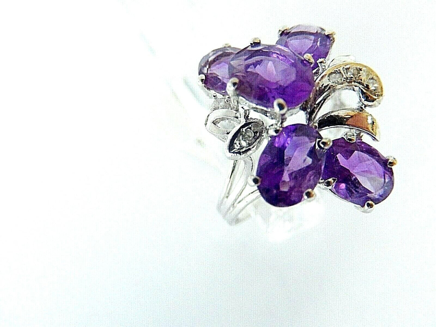 *VINTAGE* 14K White Gold Natural Diamond Purple Amethyst Ladies Ring Size 7.25