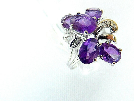 *VINTAGE* 14K White Gold Natural Diamond Purple Amethyst Ladies Ring Size 7.25