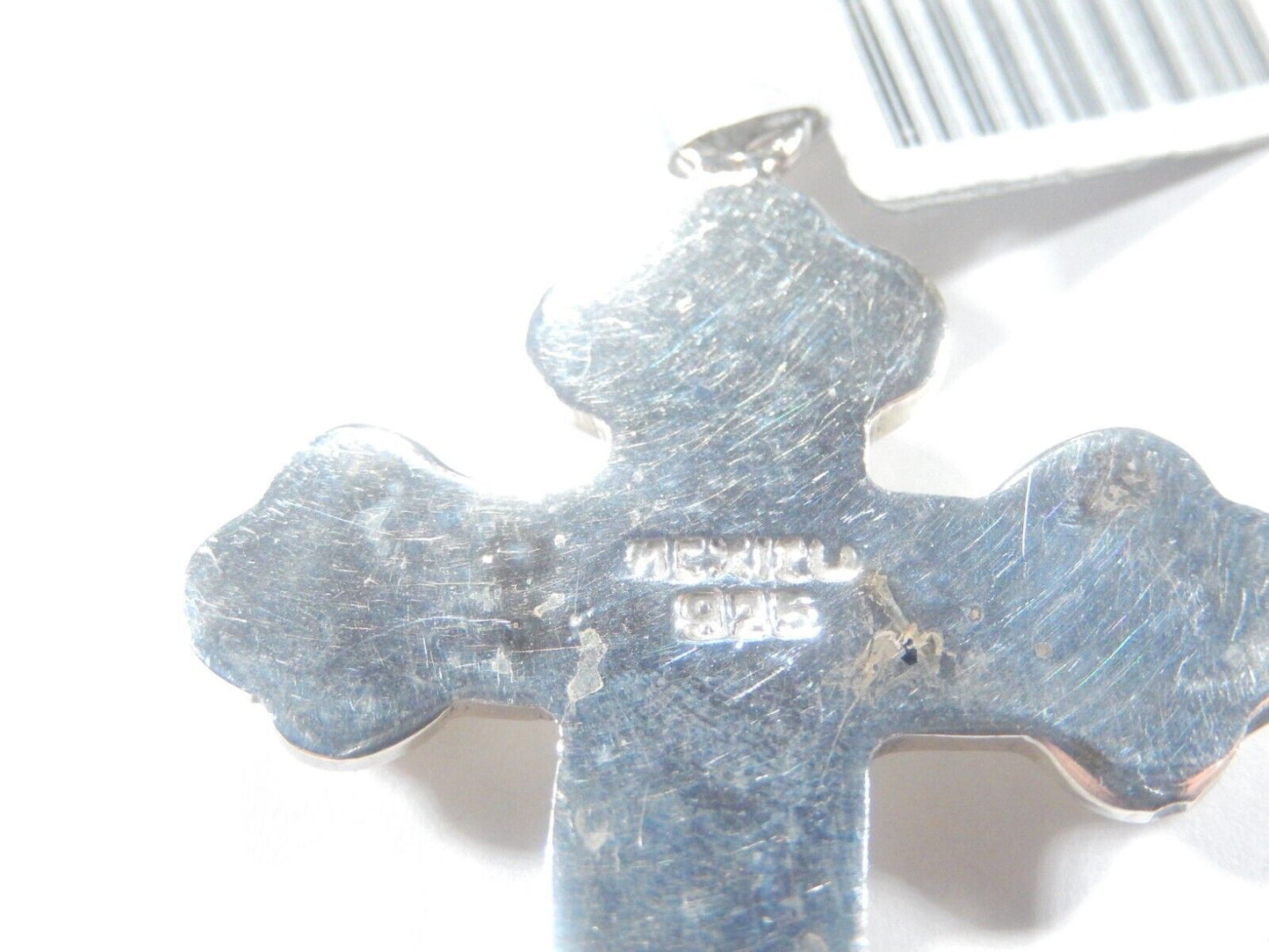 *VINTAGE*  LARGE Mexico Sterling Silver Multi Gem Cross Pendant