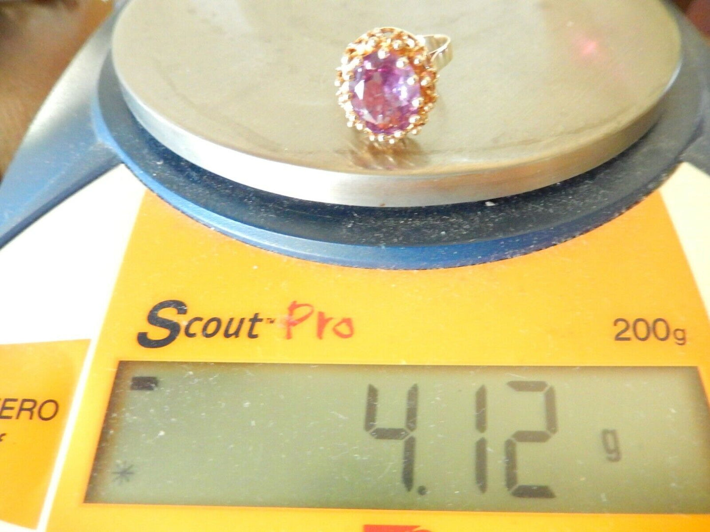 *VINTAGE* 14K YELLOW GOLD  2.50CT OVAL CUT AMETHYST SOLITAIRE FILIGREE  RING  8