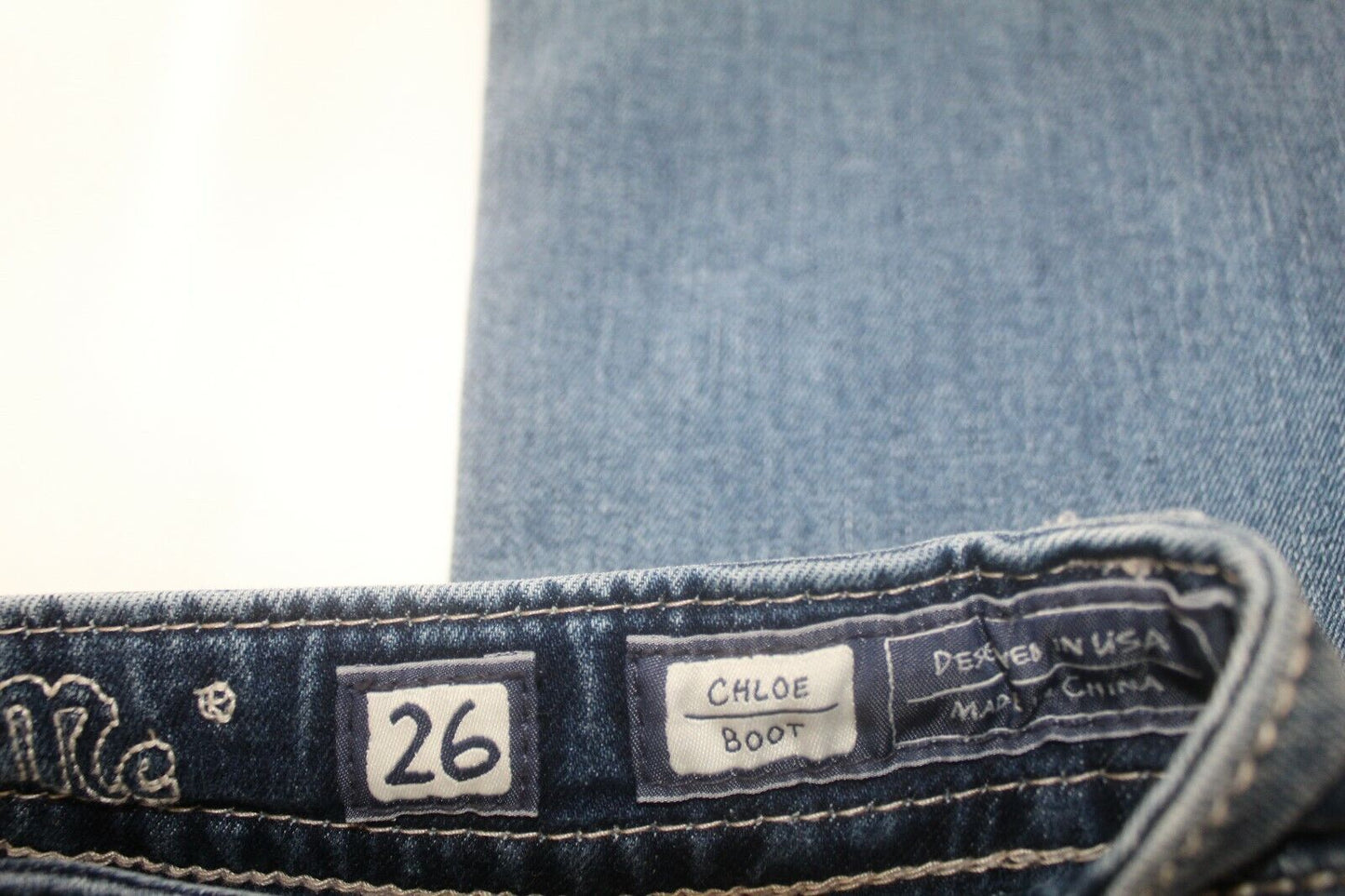 *NWT* Miss Me Women's Mid Rise Chloe Boot Cut Calf Hair Design Jeans 26 x 34