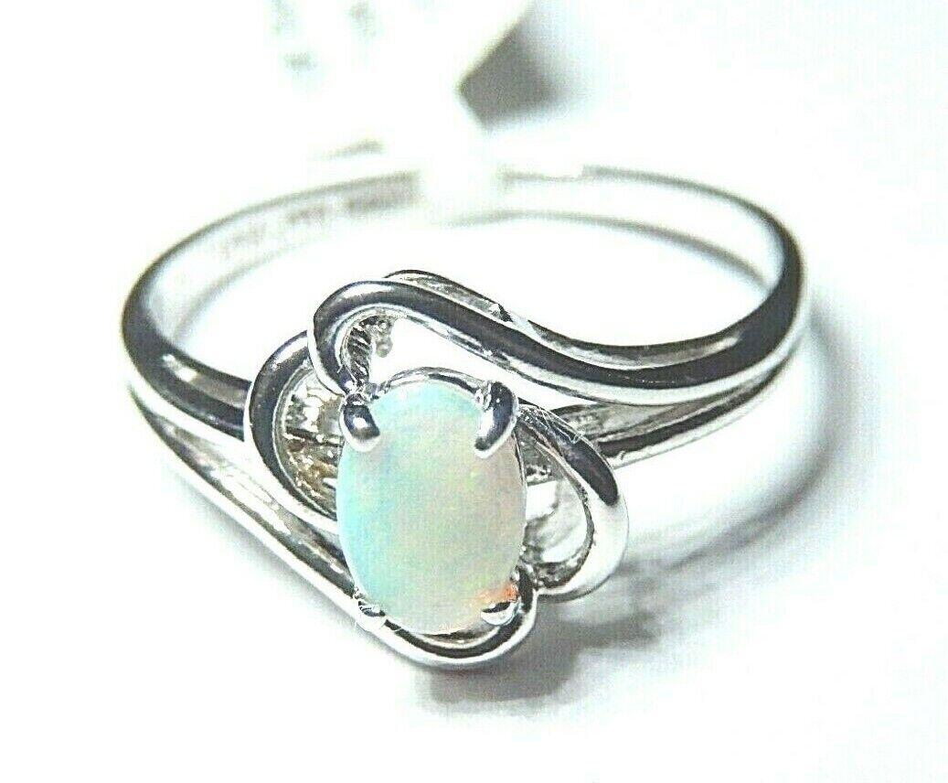 *NWT*  10k White Gold Oval Opal Solitaire Ring Size 6.5