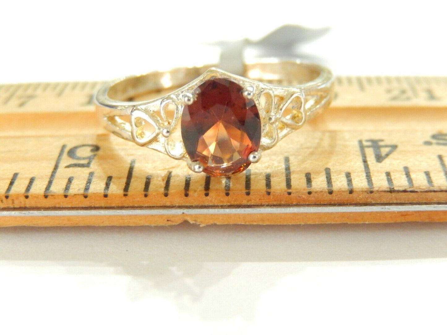 Sterling Silver 925 Oval Cut Garnet Filigree Solitaire Ring  Size 9.25