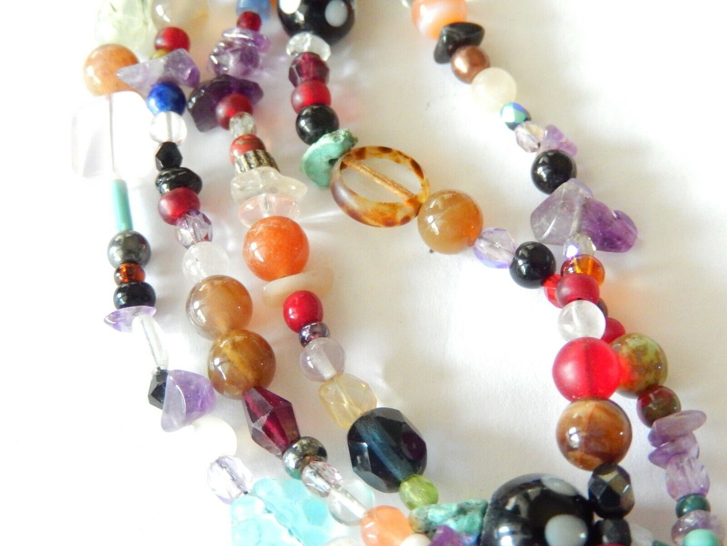 *VINTAGE* Five Strand Multi Semi Precious Gemstone Chip and Beaded Necklace 18"