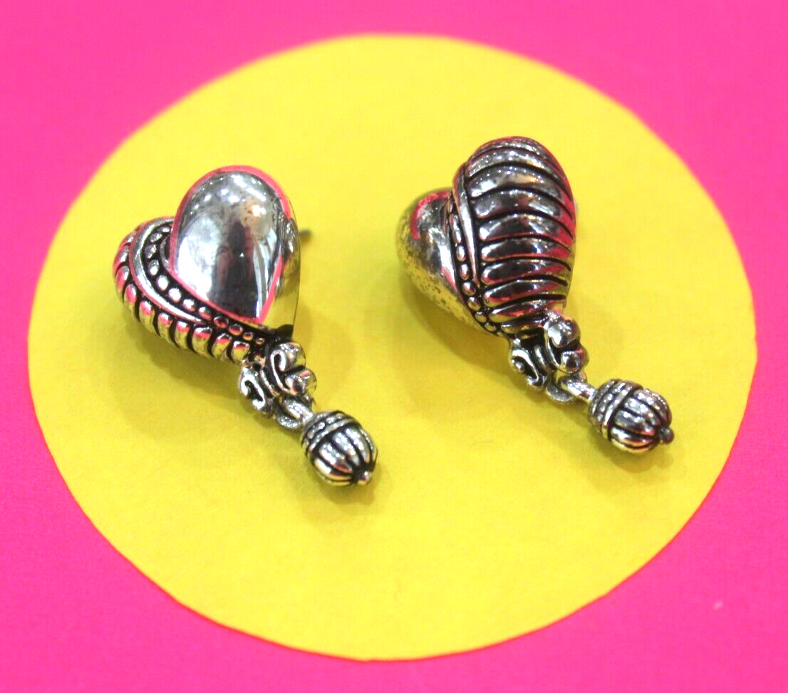 RETIRED Brighton Silver Plate Heart Post Dangle Pierced Earrings