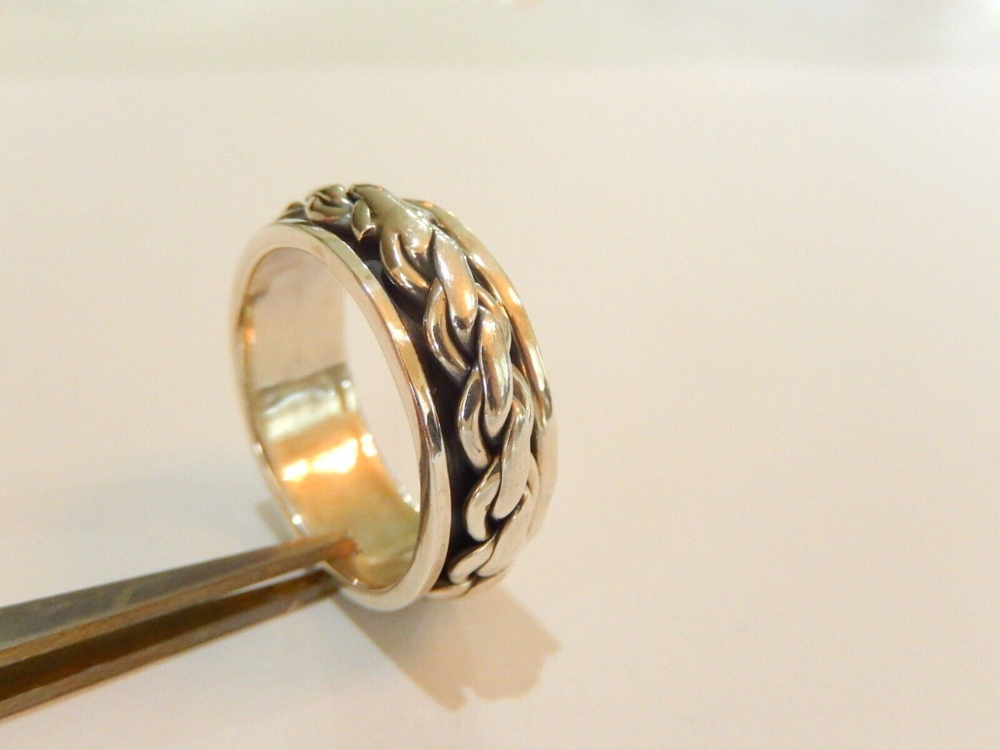 *VINTAGE*  Braid Design Sterling Silver Spinner Band Ring - Size 10