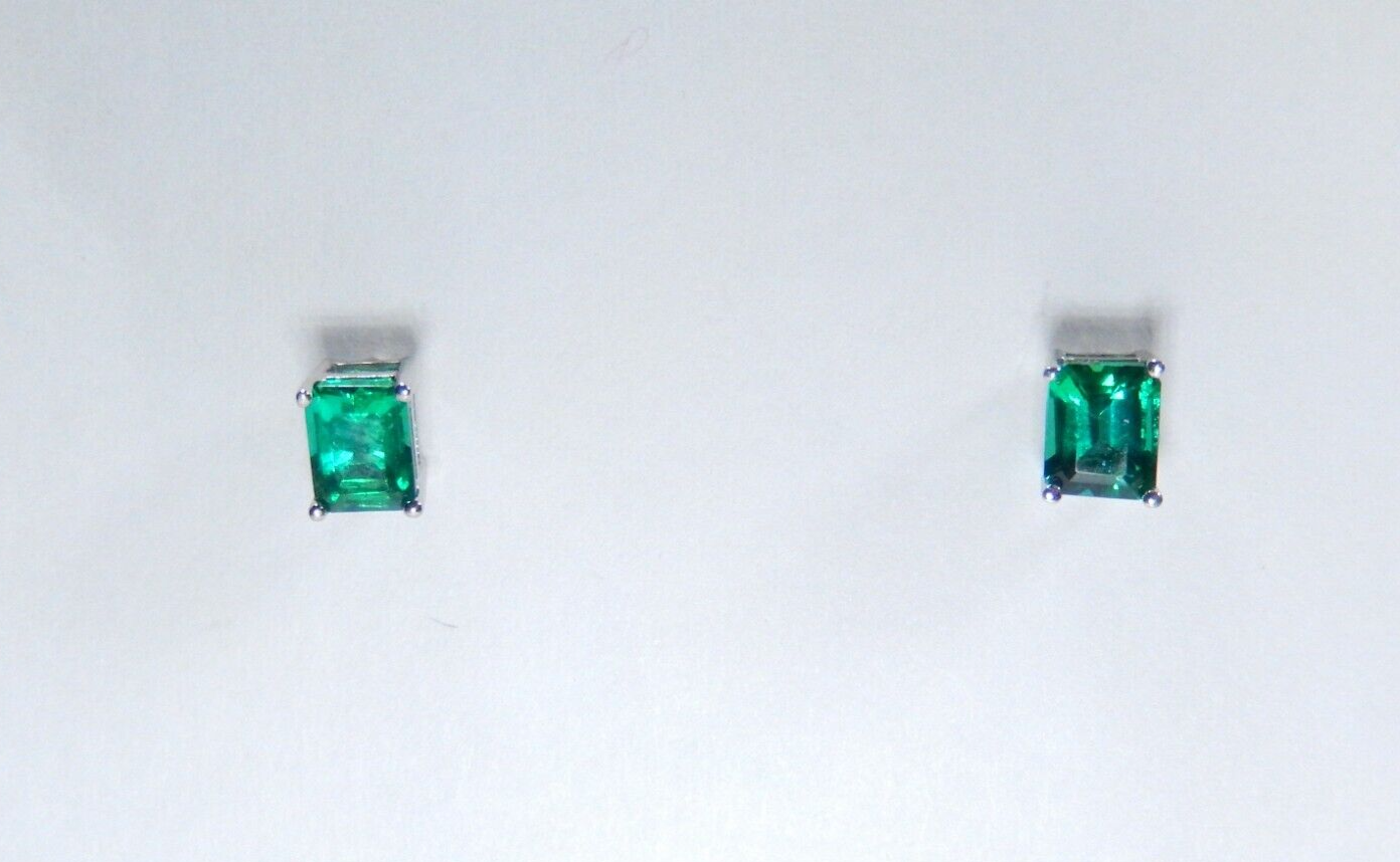 10k White Gold .75 CT TW 5mm x 4mm Lab Created Emerald Earrings Studs