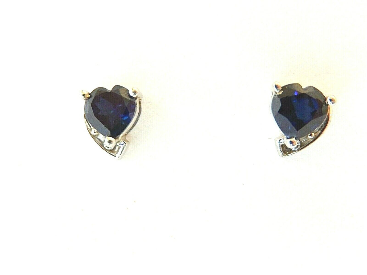 *NWT* Solid 10K White Gold Heart-Cut Blue Sapphire & CZ Stud Earrings