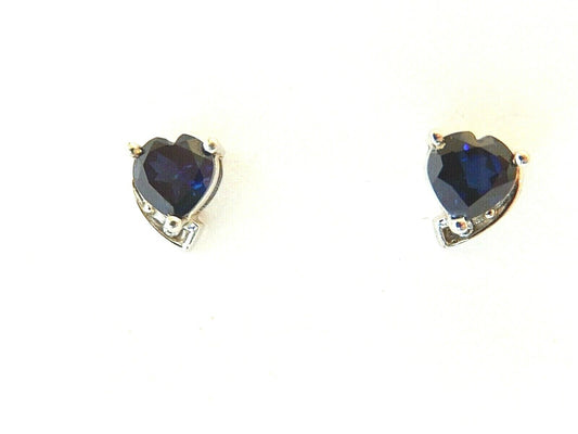 *NWT* Solid 10K White Gold Heart-Cut Blue Sapphire & CZ Stud Earrings