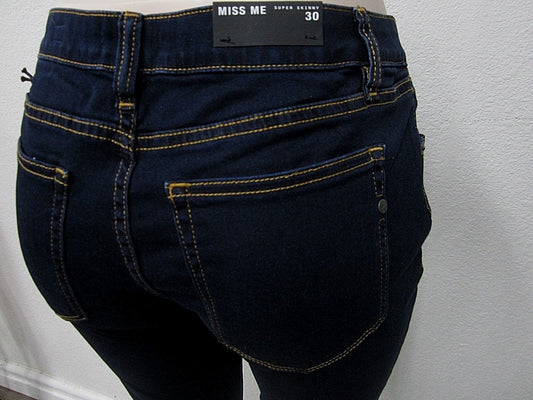 NWT Miss Me - Womens Mid-Rise Super Skinny Dark Blue Jeans M1001G35 Size 30 X 27