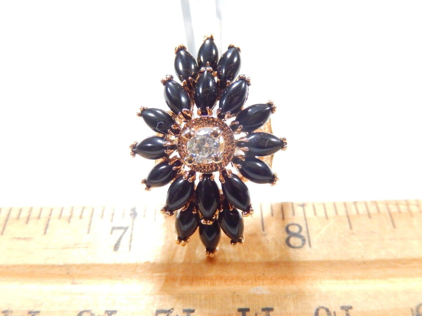 *VINTAGE*   STATEMENT RING - Gold Vermeil Sterling Marquise Onyx & Cz Size 7.5
