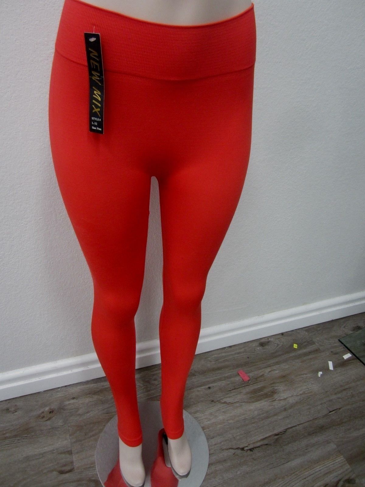 NWT New Mix Leggings Women One Size Red Stretch Yoga Elastic 32" Length
