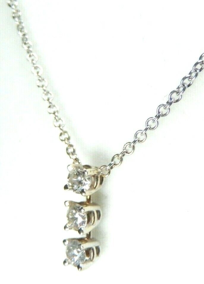 1/3CT Three Diamond Pendant Necklace 14K White Gold Past Present Future - 20"