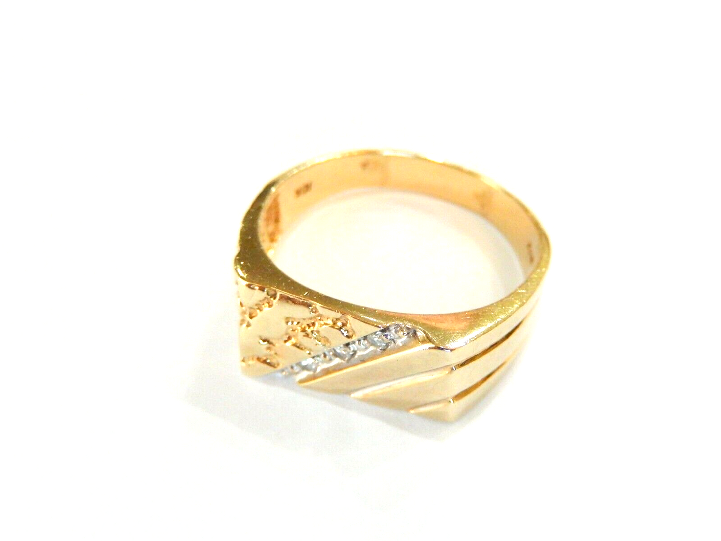 LARGE SIZE 13.5 - Men's 10K Yellow Gold Diamond Rectangle Nugget Band Ring