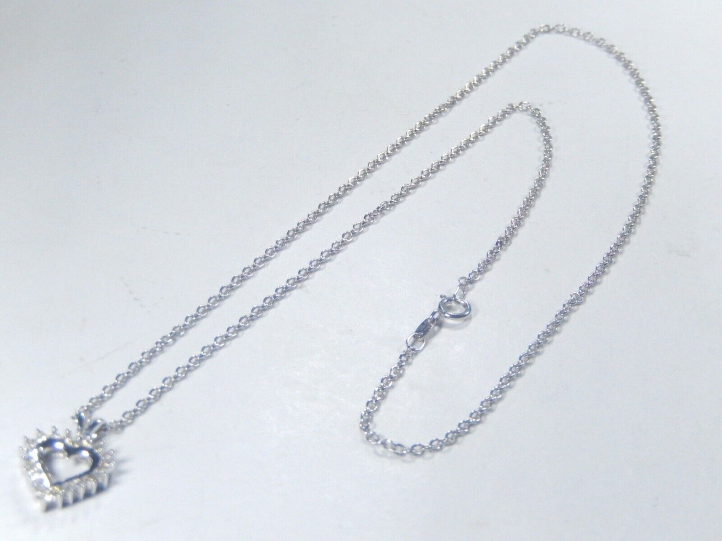 14K White Gold .25 CT Natural Diamond Open Heart Pendant w/18" chain