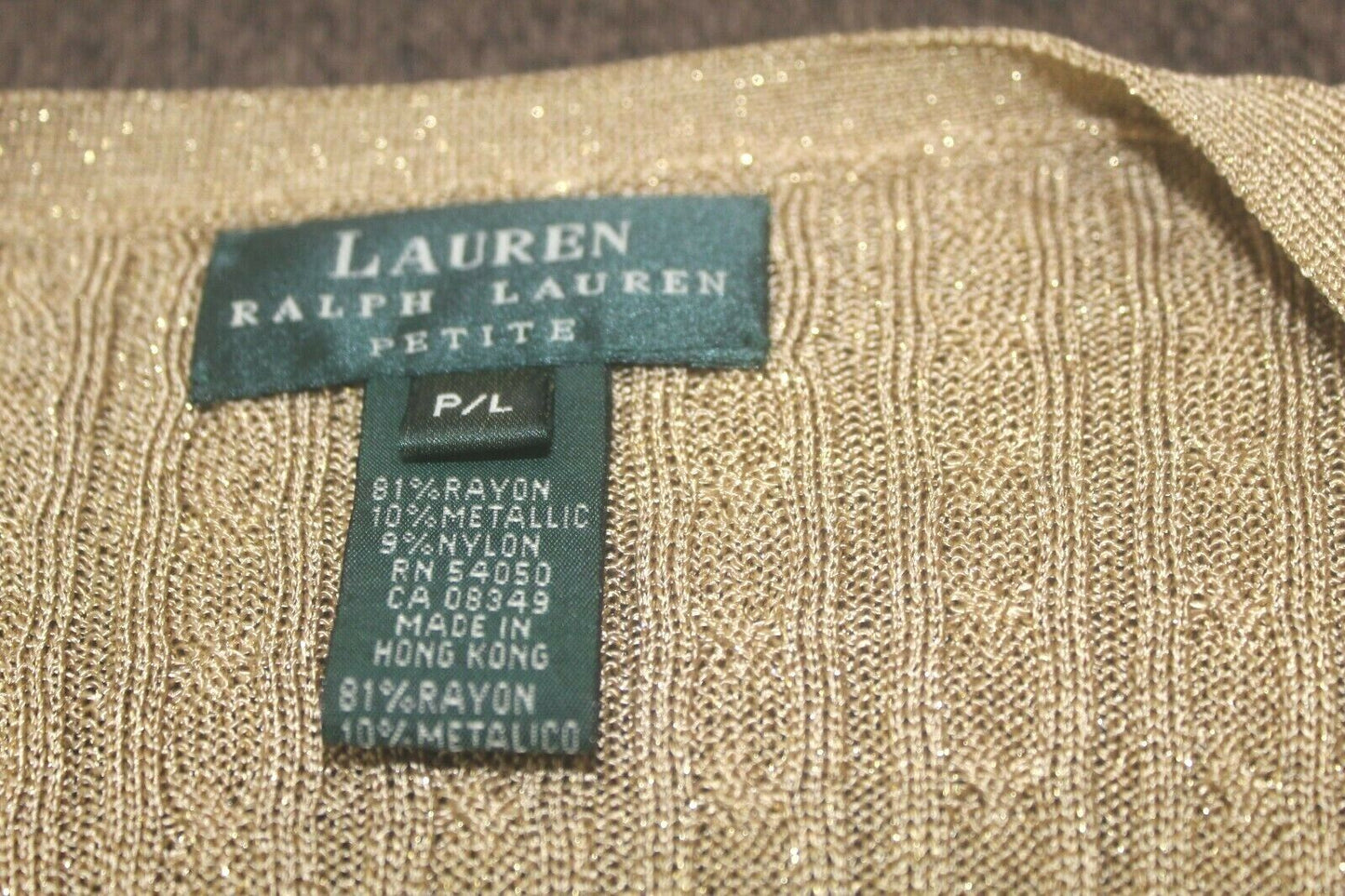 *MINT* Ralph Lauren Womens Gold Metallic Rayon Blend Knit Long Sleeves Blouse