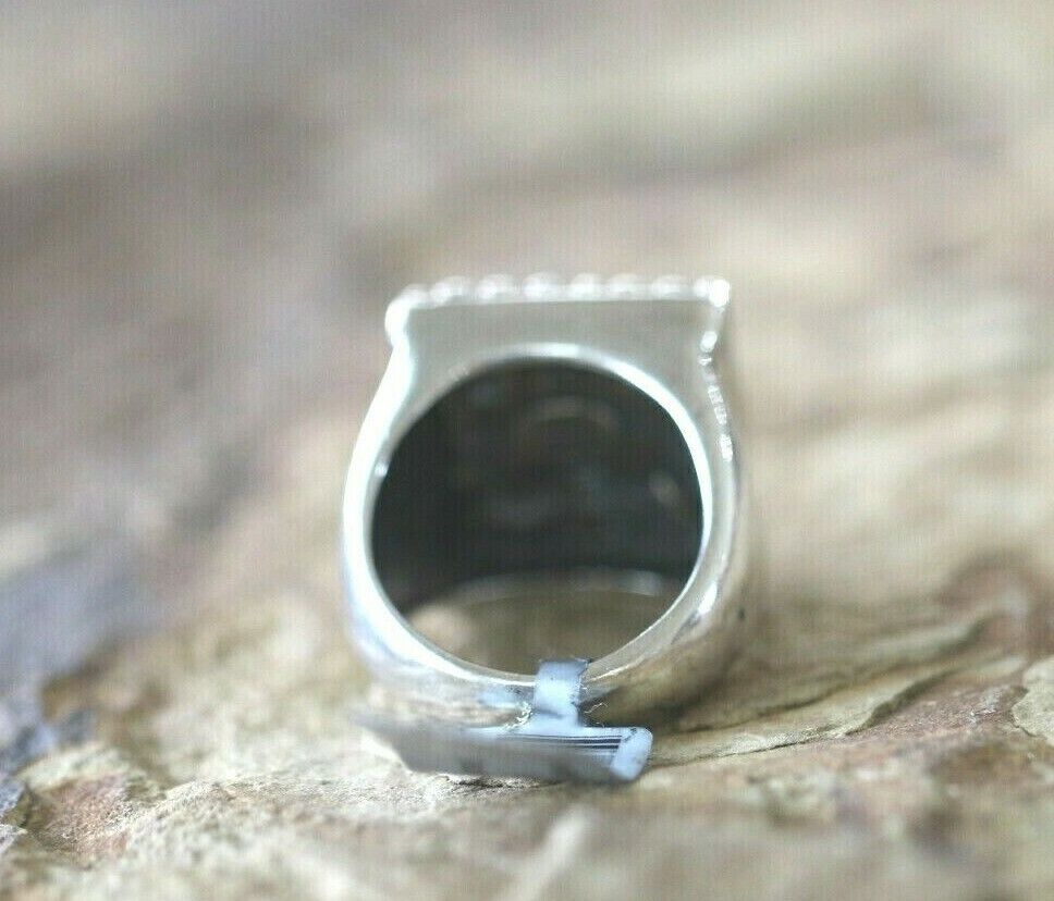 *VINTAGE* LARGE ITALY STERLING SILVER LAPIS CABOCHON HEAVY RING SIZE 7.75