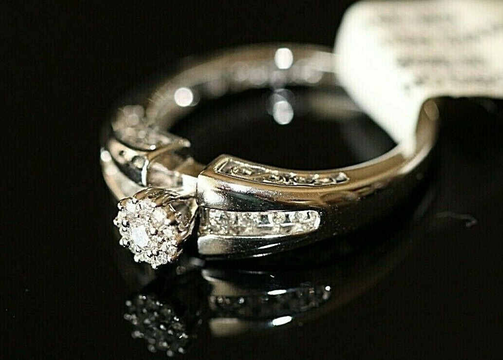 *VINTAGE* Keepsake 14K White Gold .33CTNatural Diamond Engagement Ring Size 7.25