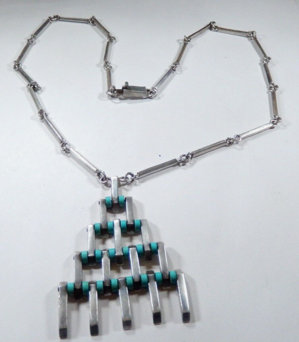 *VINTAGE* Signed Native American Sterling Silver Turquoise Rare 24" Necklace