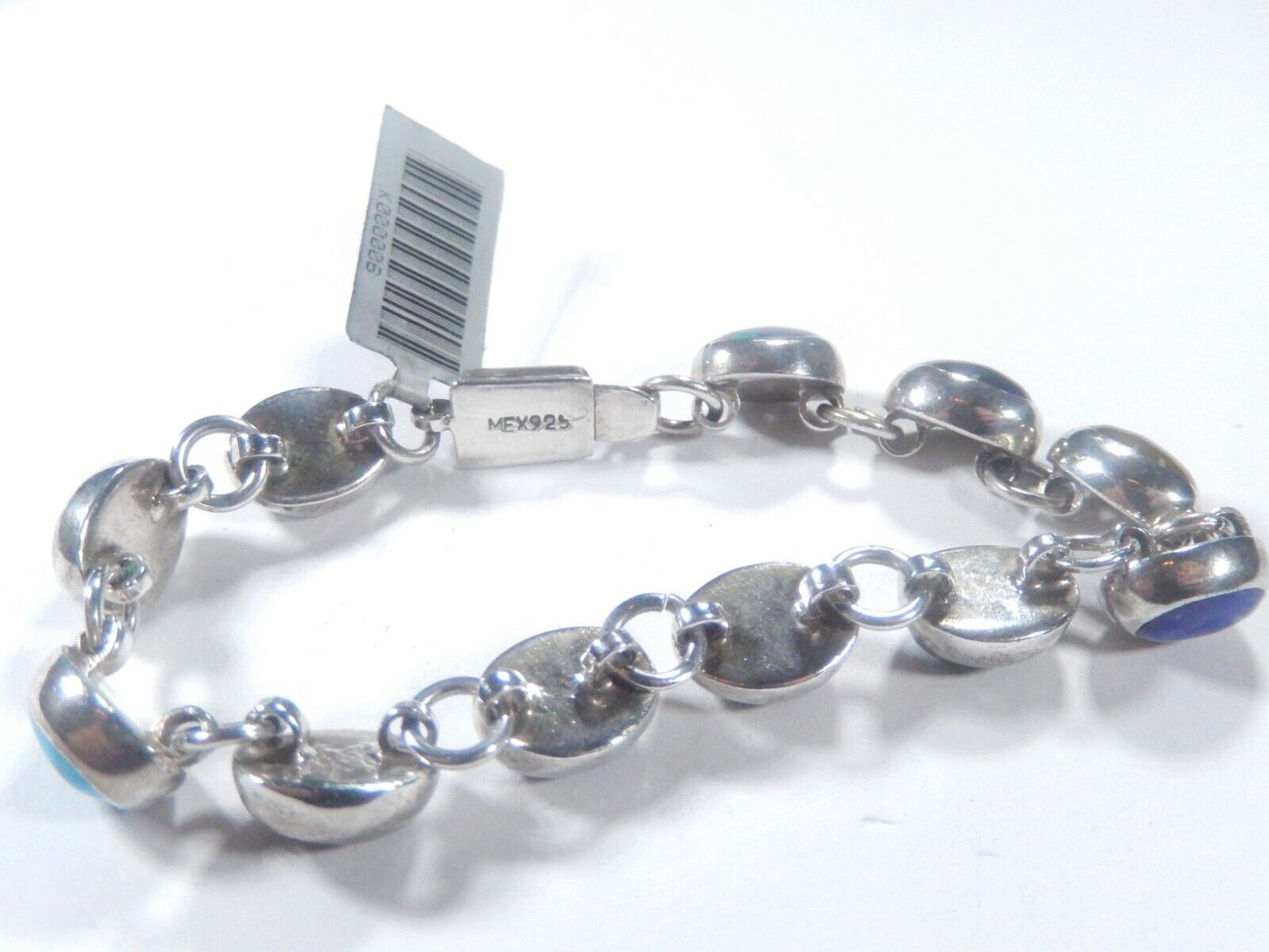 *VINTAGE*   Taxco Mexico Sterling Silver Multi Gemstone Bracelet 7"