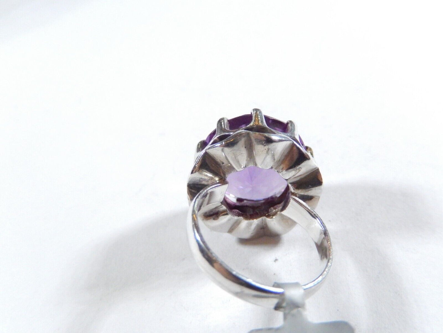 *VINTAGE* Sterling Round 12.00 Ct 15mm Faceted Amethyst Huge Ring SZ 5.25