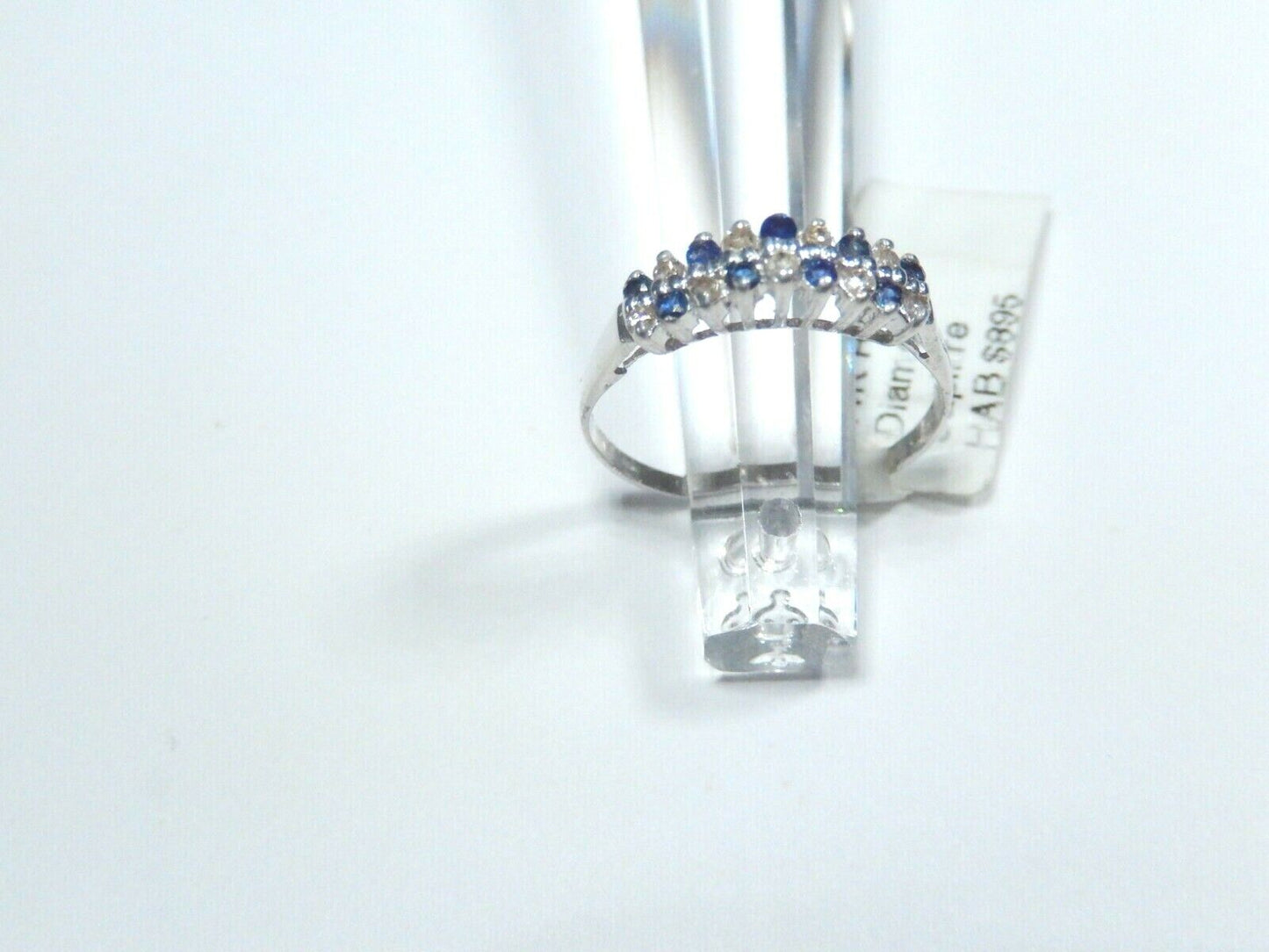 *NWT* 14k Solid White Gold Genuine Sapphire & Diamond Ring Size 6.75