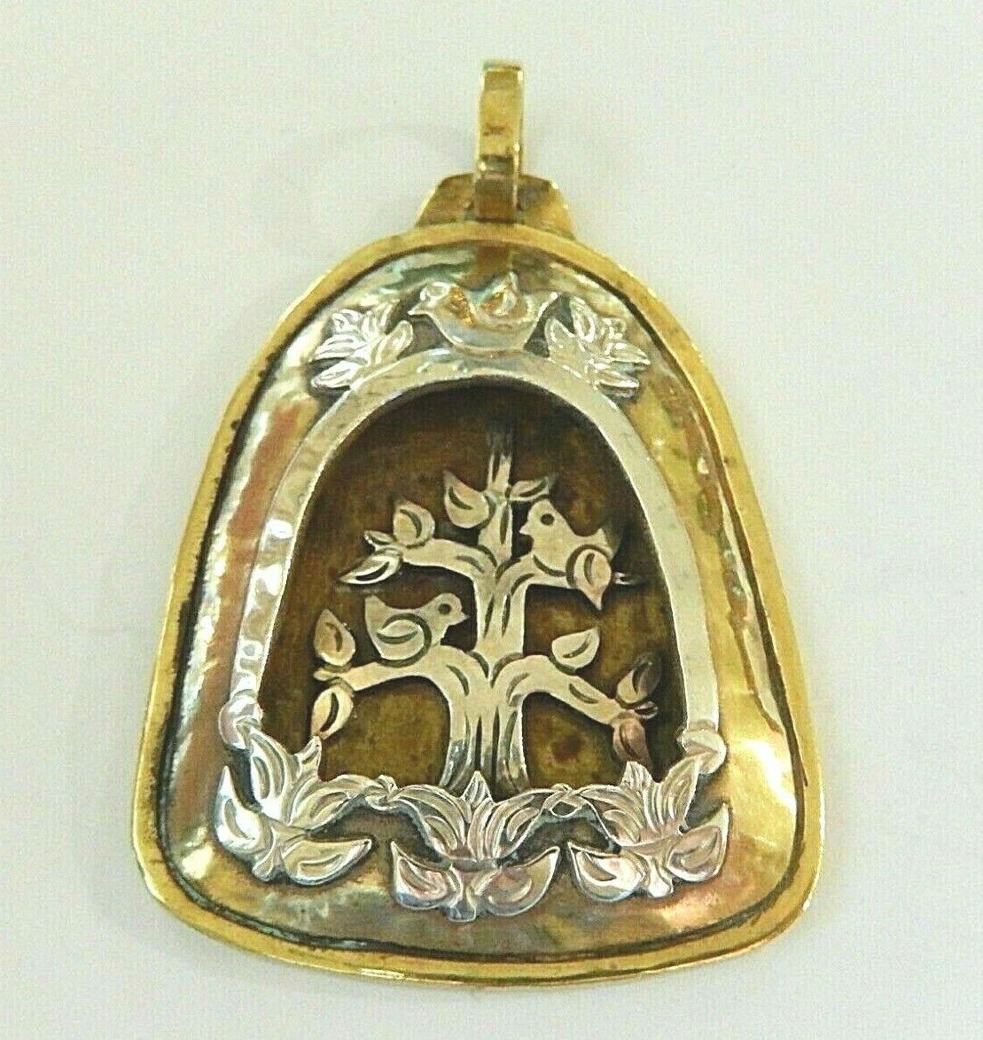*RETIRED* LARGE  JEEP COLLINS  Sterling  &  Brass  Dove & Tree Shadowbox Pendant
