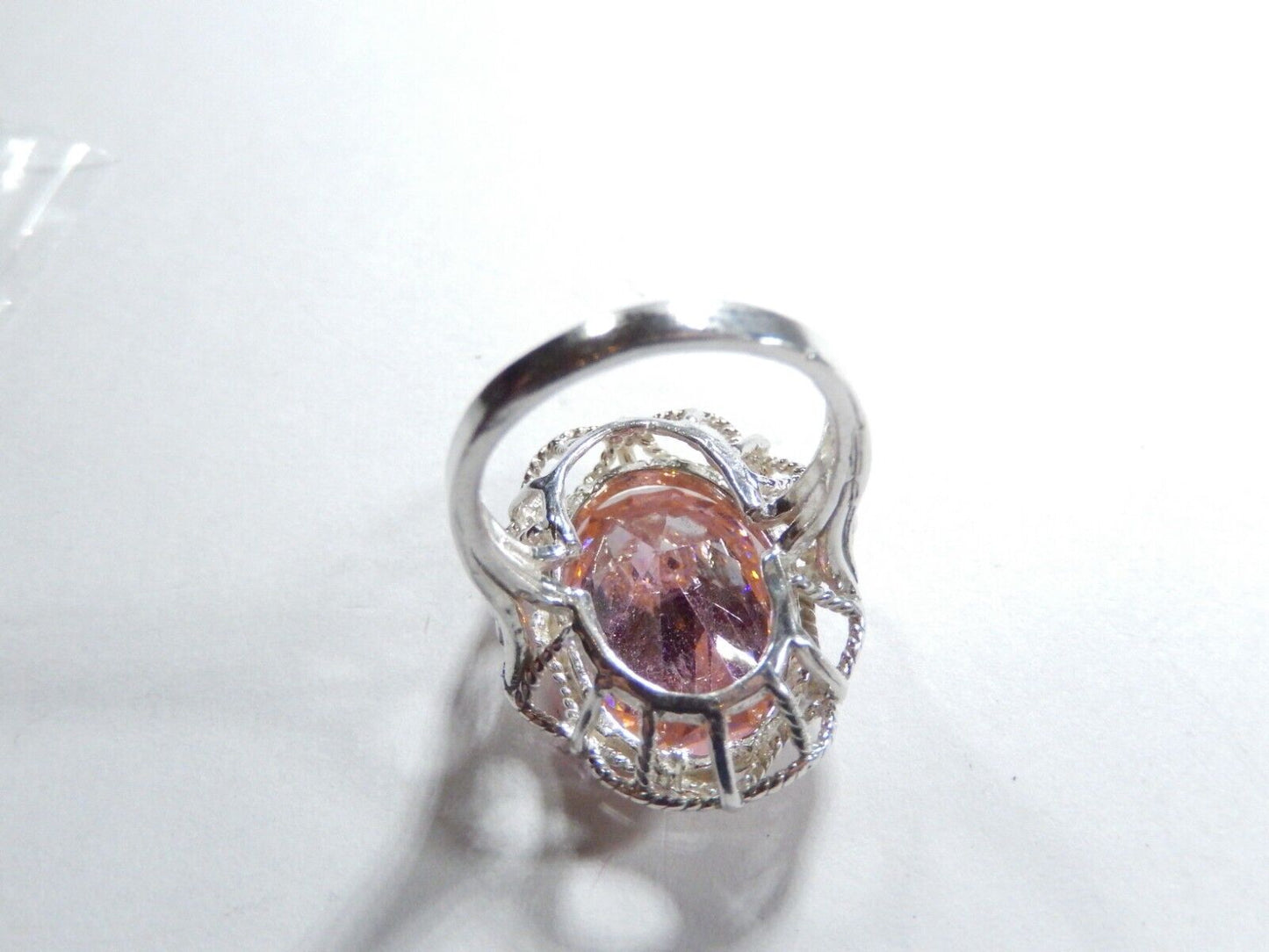 *HUGE  .925 Sterling Silver 20.0 CT Statement Ring Pink CZ Cocktail Ring sz6