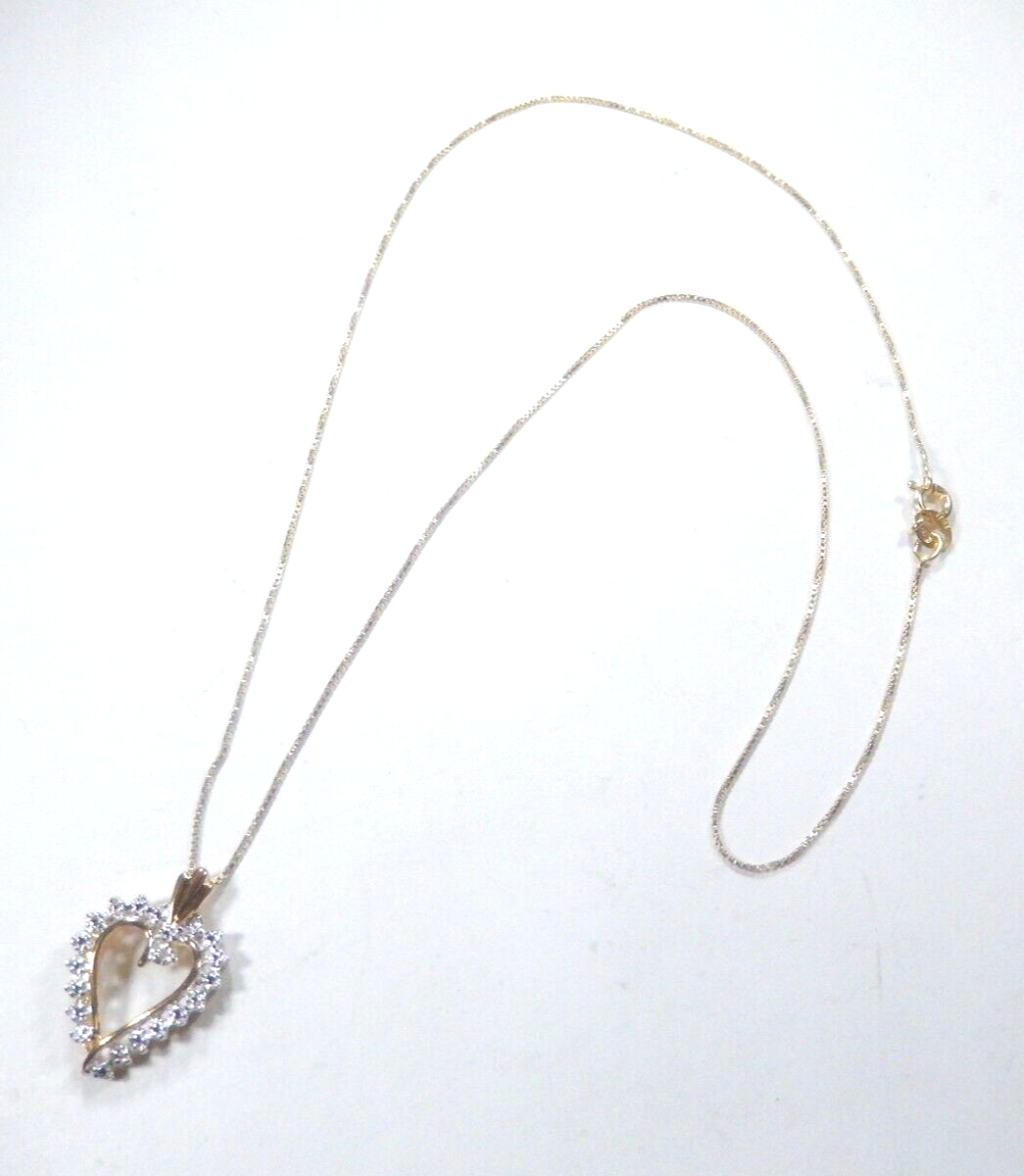 Gold Vermeil Sterling Silver Diamond Heart Pendant w/18" chain